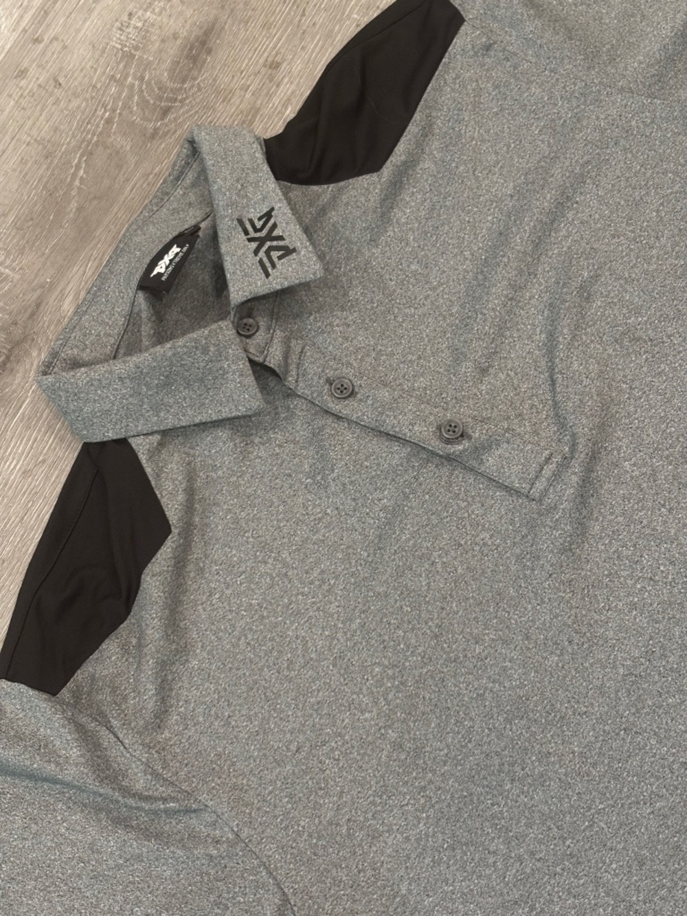 PXG Polo Shirt Mens XL Gray Golf Performance Snap Button Collar Nylon Stretch